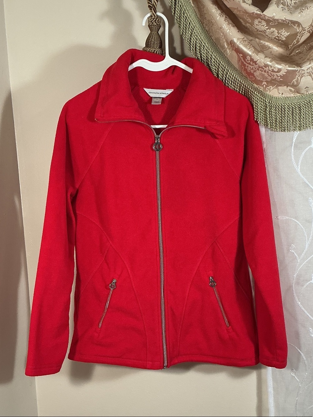 Christopher & Banks Red Full-Zip Bomber-Style Fleece Jacket Women’s Sz S